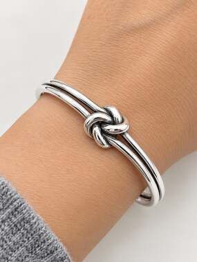 Title: Silver Knot Cuff Bangle Bracelet Minimalist Love Knot Jewelry